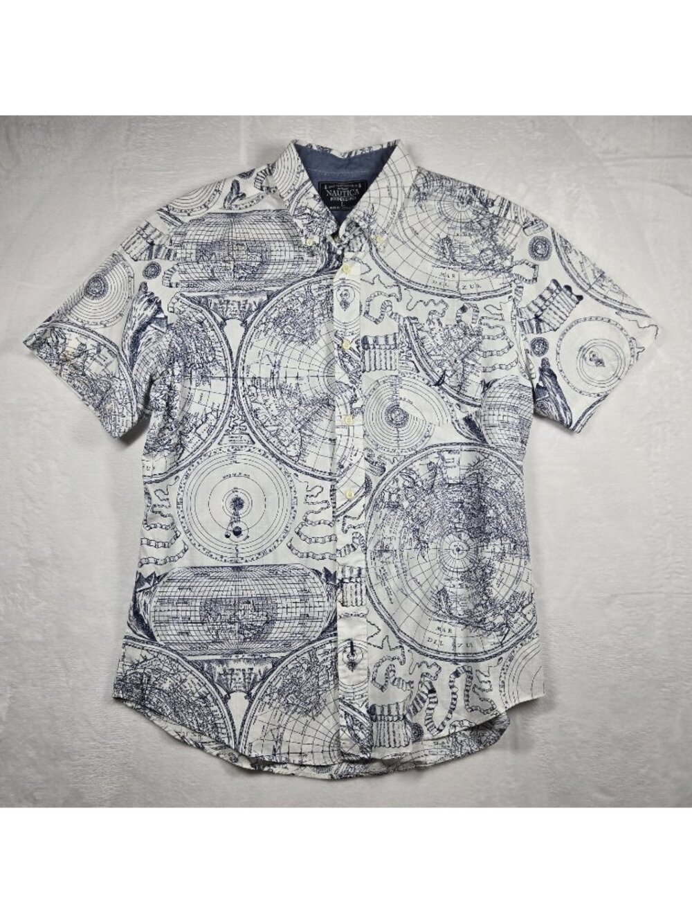 Nautica Jeans Button Down Nautical Map White Oxford Button Down Shirt Mens Large